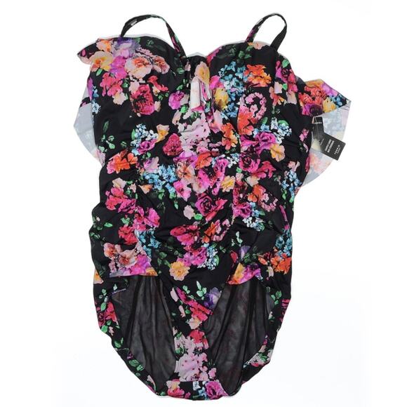 Torrid Black Floral Underwire Swim One Piece Swimsuit 3X D/DD NWT 16941461 - Picture 4 of 15